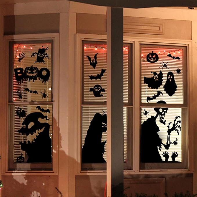 Joy Bang Halloween Window Clings Decor for Halloween Decorations, Large Scary Window Silhouette Stickers Decals Spooky Monster Zombie Clings for Party Decorations Indoor