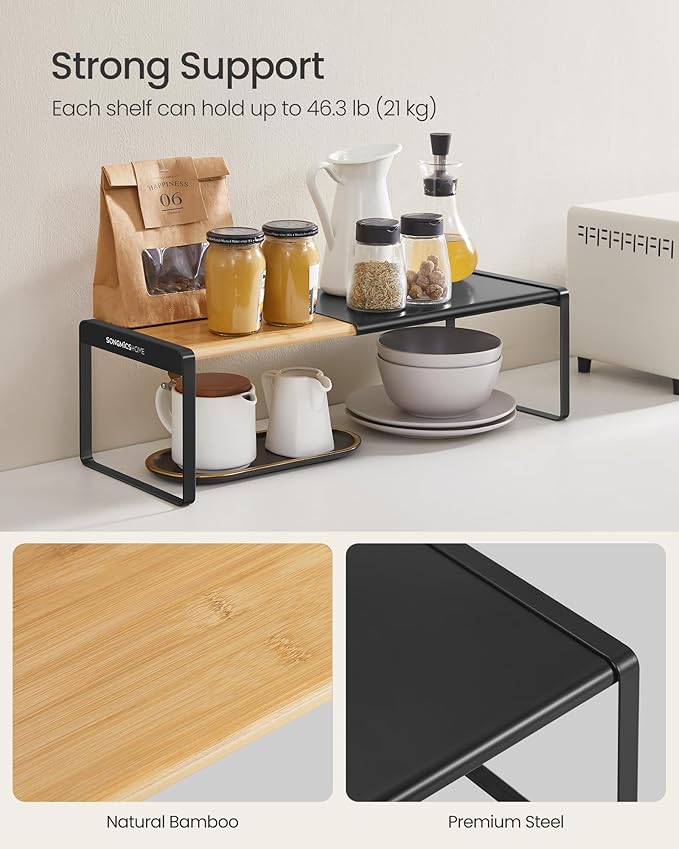 SONGMICS HOME Spice Racks, Expandable Cupboard Shelf Orgnizers, Kitchen Counter