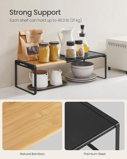 SONGMICS HOME Spice Racks, Expandable Cupboard Shelf Orgnizers, Kitchen Counter