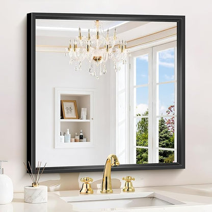 24x24 Square Black Mirror, Bathroom Mirrors