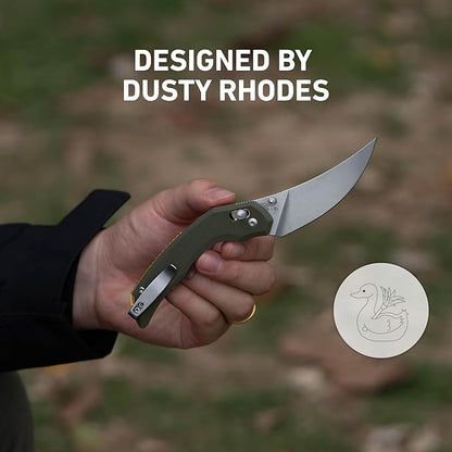 CJRB Nanner Pocket Knife with 3.23" AR-RPM9 Steel Blade, Pocket Knife with G10 Handle for Men Women, Crossbar Lock EDC Knife for Camping Hiking, Designed by Dustin Rhodes(J1955 Green)