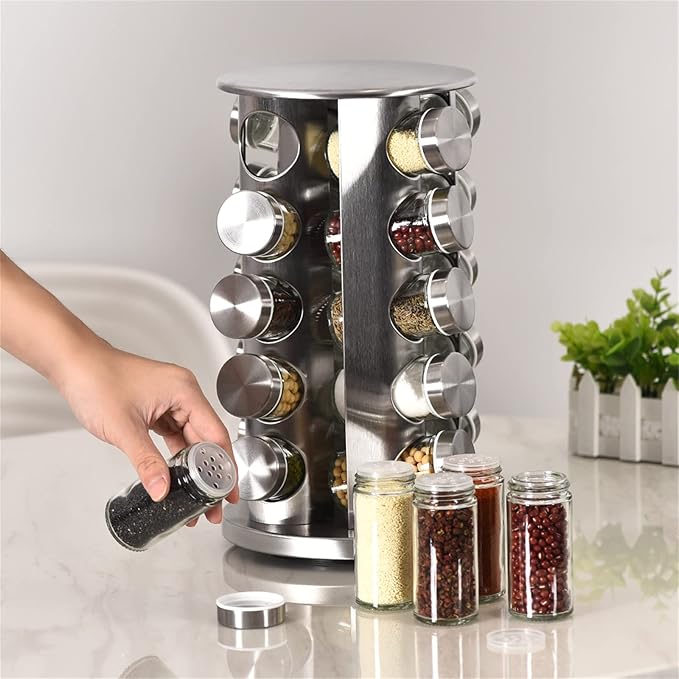 EBIZ&TECH 20-Jar Stainless Steel Rotating Spice Rack