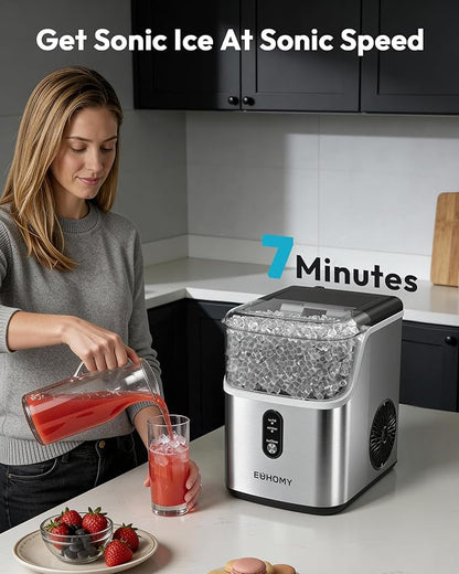 EUHOMY Nugget Ice Maker Countertop, Ready in 7 Mins, 34Lbs/24H Pebble Ice Maker