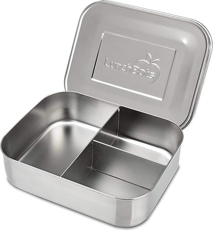 LunchBots Medium Trio II Snack Container - Divided Stainless Steel Food Container - 3 Sections for Snacks On the Go, Dishwasher Safe - Stainless Steel