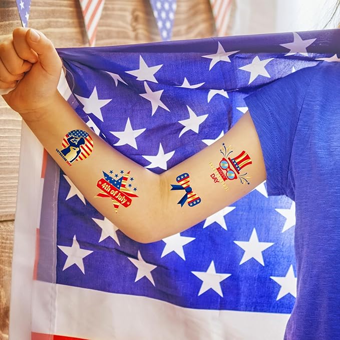 JCFIRE 4th of July Decorations, 100 PCS Temporary Tattoos for Kids Adults, Patriotic Decorations, Fourth of July Accessories, Red White And Blue Party Supplies for Independence Day