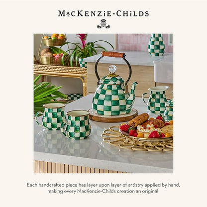 MACKENZIE-CHILDS Demi Enamel Canister, Kitchen Storage Container with Lid, Green-and-White Emerald Check