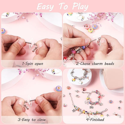 UFU Charm Bracelet Making Kit Girls Beads for Jewelry Making Kit, Unicorns Arts Crafts Gifts Set for Teen Girls Age 5 6 7 8-12, with a Portable Bracelet Organizer Box