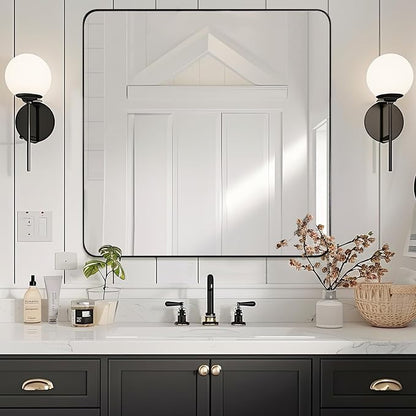 ANDY STAR Square Wall Mirror for Bathroom, 24”x24” Matte Black Bathroom Mirror