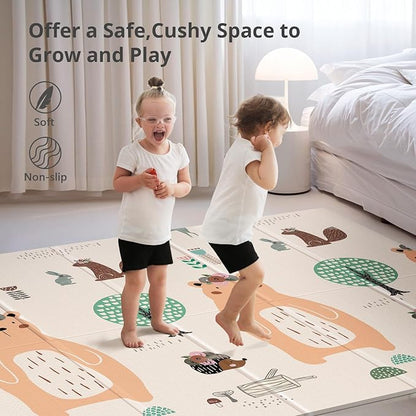UANLAUO Foldable Baby Play Mat, Extra Large Waterproof Activity Playmats for Babies,Toddlers, Infants, Play & Tummy Time, Foam Baby Mat for Floor with Travel Bag (Bear(71x59x0.4inch))