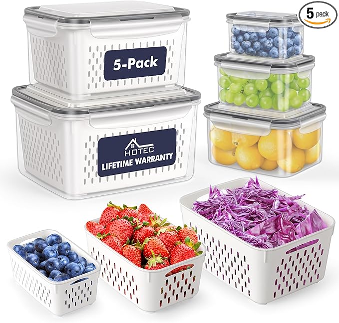 HOTEC 5-Pack Large Fruit Storage Container