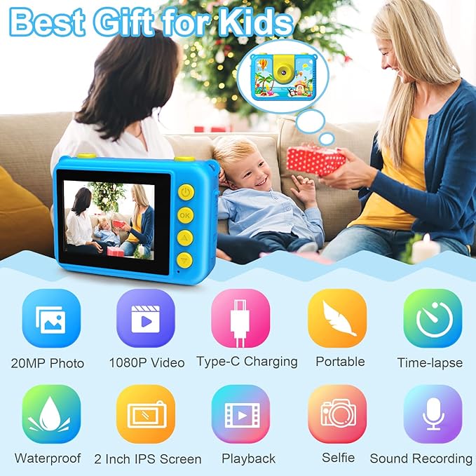 GKTZ Kids Camera - Waterproof Underwater Camera for Kids, Christmas Birthday Gifts for Boys Age 3-12, 1080P HD Children Digital Action Camera, Pool Toys for Kids Age 4-12