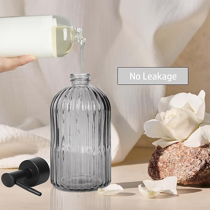 14Oz Black Pump Glass Soap Dispenser,
