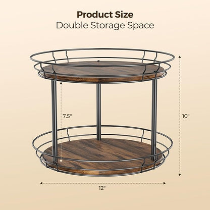 LAMU 12'' Lazy Susan Turntable Organizer, 2 Tier Round Rotating Spice Rack