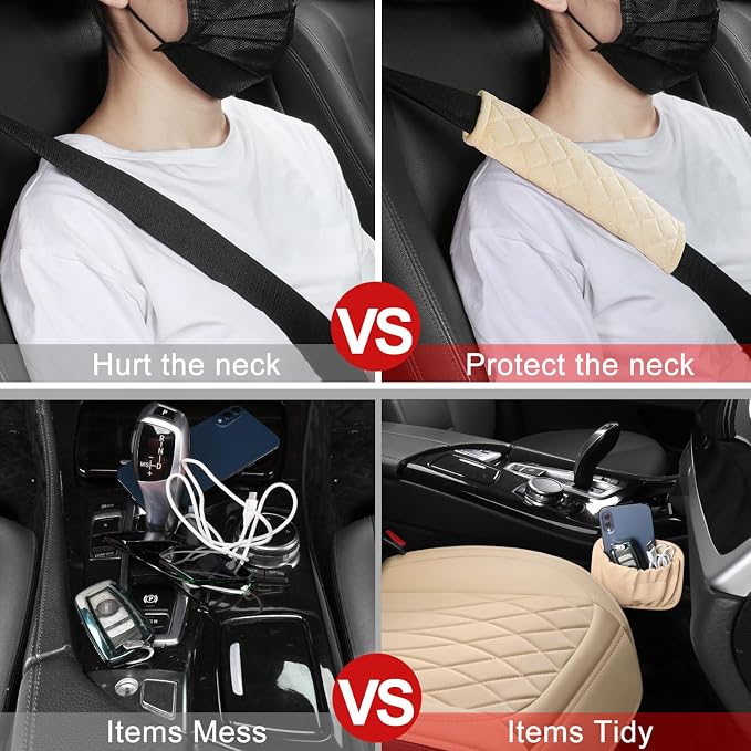 2 Pack Leather Front Car Seat Covers, Universal Sideless Car Seat Protectors with Storage Pocket and Seat Belt Pads, Waterproof Automotive Seat Cover for Cars Trucks SUV(Yellow Beige)