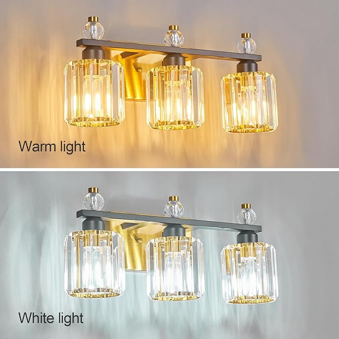 FDPBY Bathroom Vanity Lights 3-Light Sand Black Gold Modern Crystal Vanity