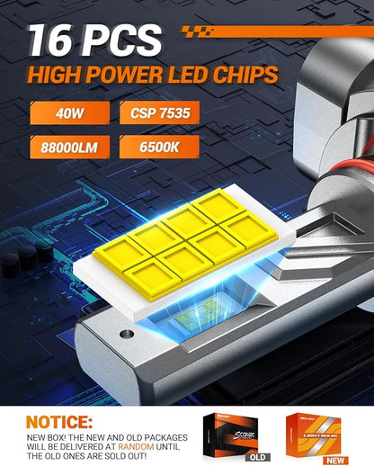 SEALIGHT 9005 9006 LED Bulbs Combo, 9X Brighter 88000LM Output, 6500K White Canbus Ready, 9005/HB3 9006/HB4 LED Bulbs, IP68 and 80000Hrs Lifespan, 3Mins Installation, 4 Pack