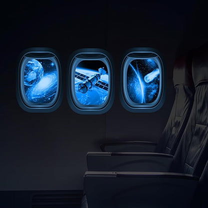 Glow in The Dark 3D Space Wall Decals, Set of 3 Galaxy Window Stickers for Wall, Space Themed Room Decor for Kids Boys (Blue)