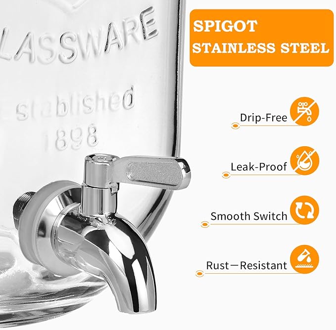 2 Pack 1 Gallon Glass Drink Dispenser