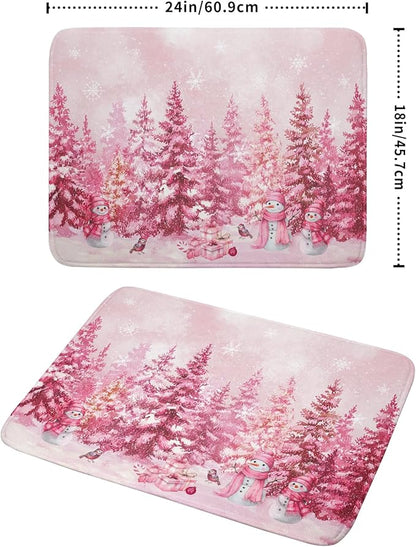 Pink Forest Dish Drying Mat Snowman Washable Drying Matt Kitchen Counter