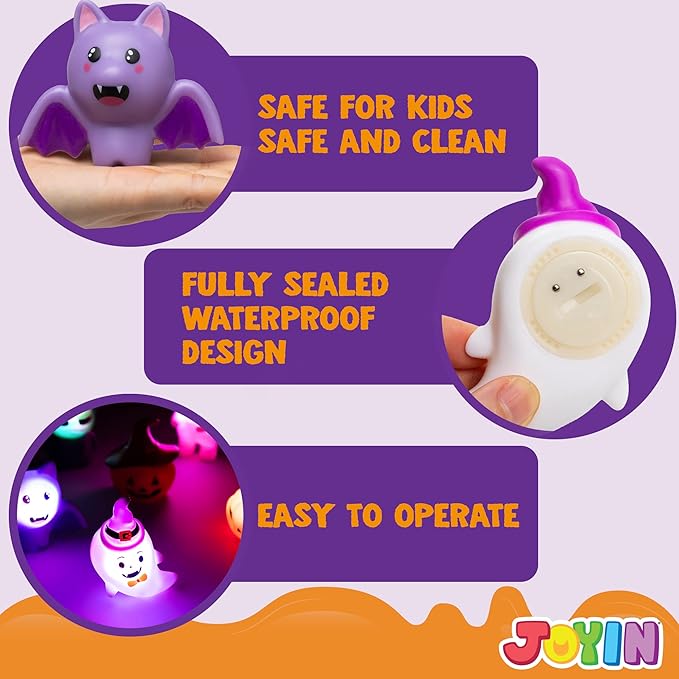 JOYIN 6 Pcs Halloween Light-Up Bath Toys ,Halloween Theme Toys Flashing LED Light Floating Bathtub Toys for Baby,Toddler Water Tub Games Swimming Pool Party
