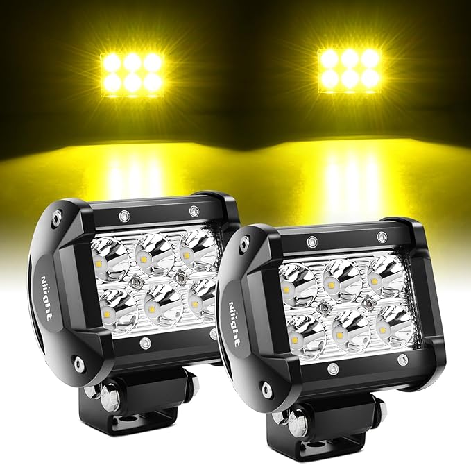 Nilight 4 Inch LED Light Pods Yellow Spot Beam Driving Fog Lights 2PCS 18W Off Road Work Lighting for Truck ATV UTV RV Pick-up Van Boat Tractor
