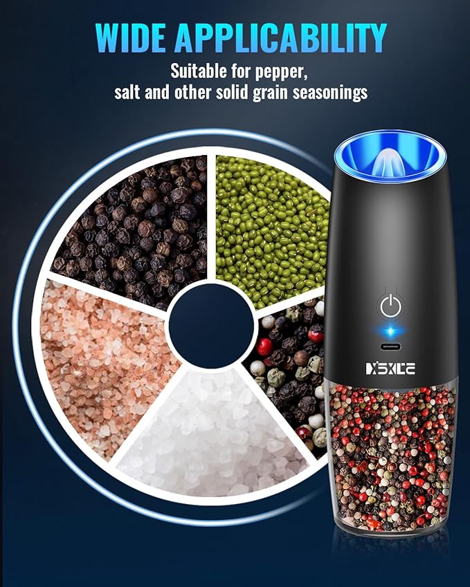 Rechargeable Pepper and Salt Grinder Set, whit Gravity Sensing Switch and LED