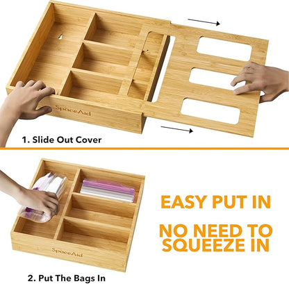 SpaceAid Bag Storage Organizer for Kitchen Drawer, Bamboo Organizer, Compatible