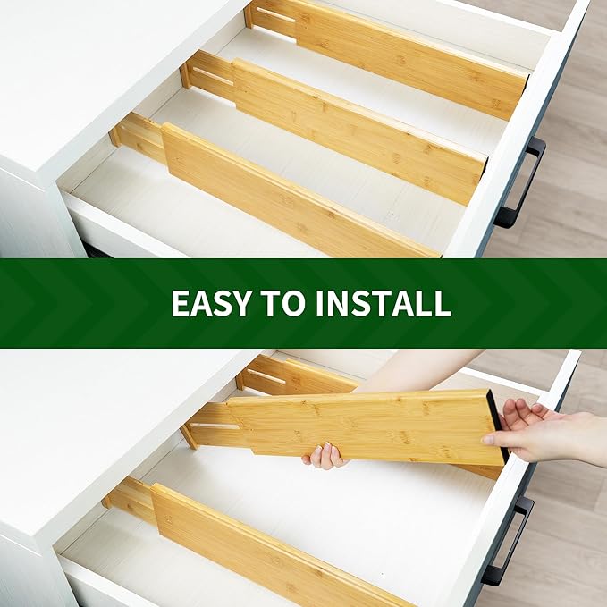 VaeFae 3 Pack Bamboo Drawer Dividers, Expandable Separators