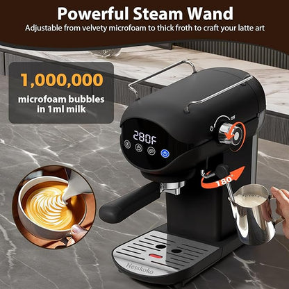 Espresso Machine with Steam Milk Frother Semi Automatic 20 Bar Compact Black
