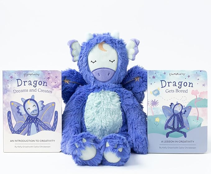 Slumberkins 14" Dragon Kin & 2 Board Books Complete Set Bundle | Promotes Creativity & Imaginative Play | Social Emotional Tools for Ages 0+ (Dragon Kin Plush + 2 Board Books)