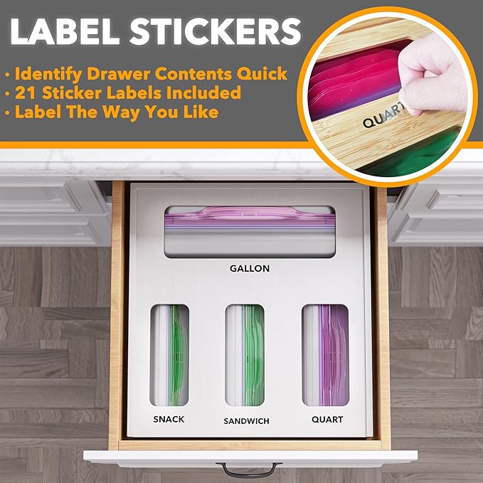 SpaceAid Bag Storage Organizer for Kitchen Drawer, Bamboo Organizer, Compatible
