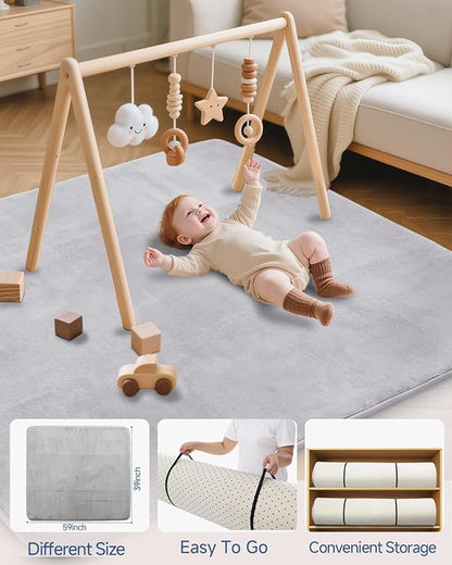 Thick Baby Play Mat for Floor,Padded Foam 59x39 Nursery Rug,Ultra Soft Support&Plush Feel Tummy Time Mat,Non Slip for Toddler,Infants,Kids Play,Yoga,Baby Crawling (Light Grey)