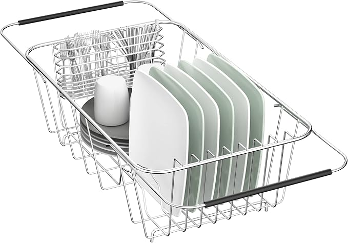 JAQ Over Sink Dish Drying Rack for Small Sink, Compact Expandable 14.25"–22.44"