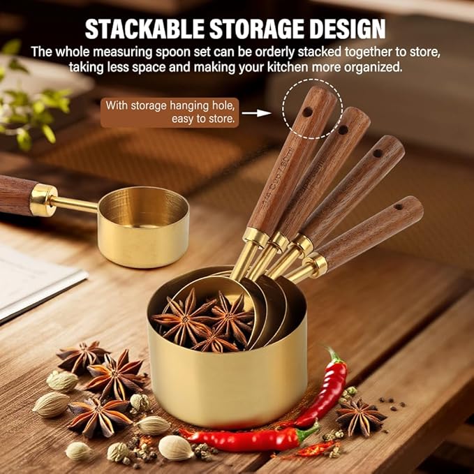 8Pcs Gold Measuring Cups and Spoons Set