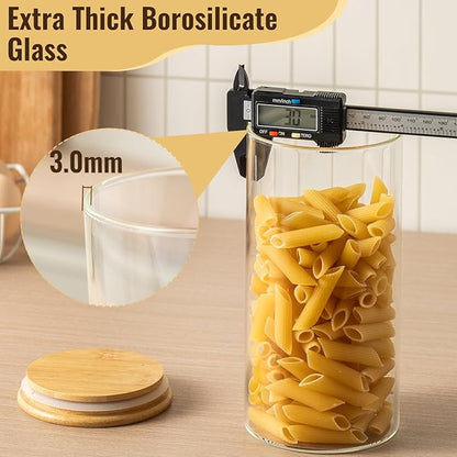 4 Pack 42oz Glass Jars with Bamboo Lids,Glass Storage Containers with Lids,Clear Airtight Food Storage Jar for Flour,Oat,Coffee,Tea,Sugar,Cookies,Pantry Organizers 3mm Thick Canisters