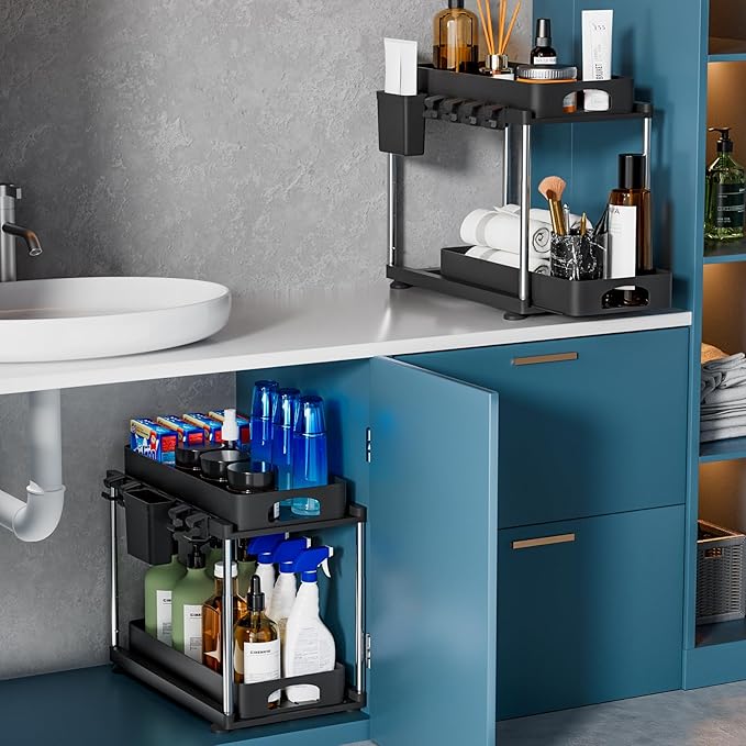 VERIFOST 2 Pack Under Sink Organizer, 2 Tier Under Sink Organizers and Storage