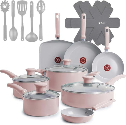 T-Fal Refresh Ceramic Pots and Pans Set, Nonstick Cookware, Oven Safe to 350°F