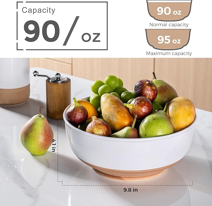 AmorArc 9.8’’ Extra Large Ceramic Salad Bowls, 90 OZ Serving Bowls Set of 2