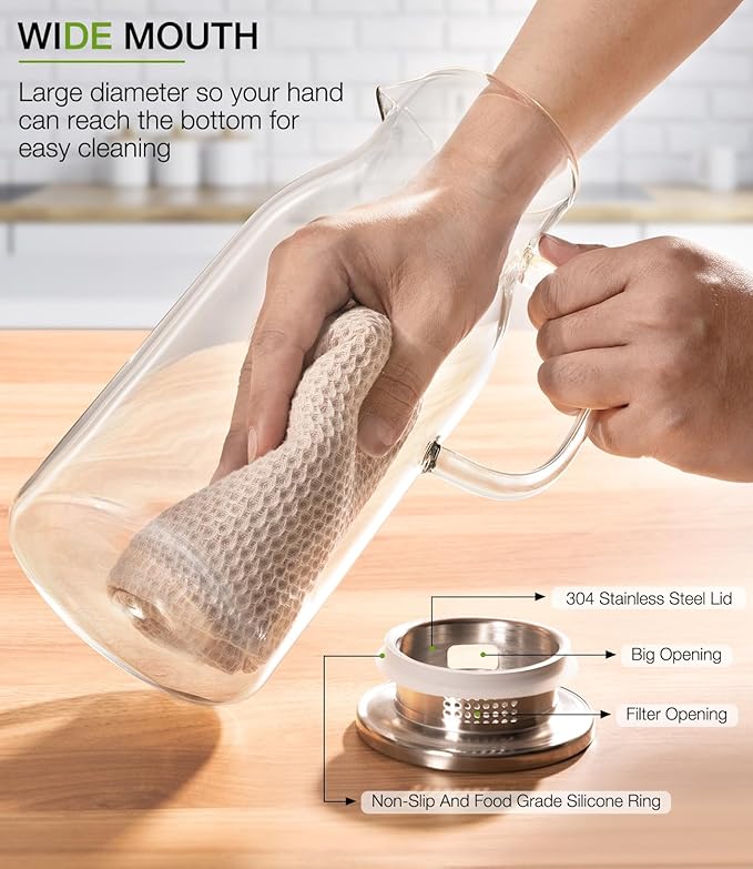 LUNA&MANTHA Glass Pitcher, 2 Liter 68oz Water Pitcher