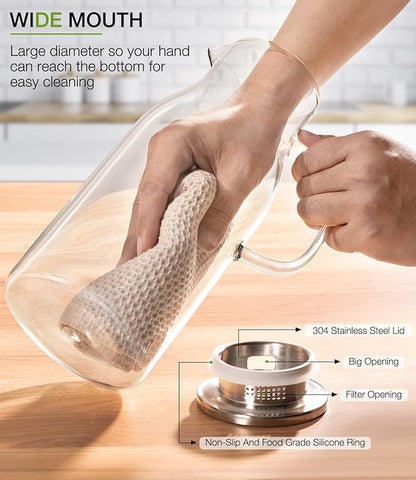 LUNA&MANTHA Glass Pitcher, 2 Liter 68oz Water Pitcher