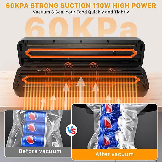 Vacuum Sealer Machine, Fast-Compact/Multi-Functional Vacuum Sealer for Food with Starter Kites, Dry/Moist Mode & External Vacuum System, Built-in Cutter & 10 Vacuum Bags