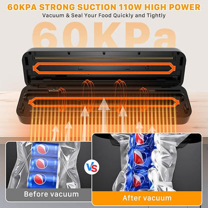 Vacuum Sealer Machine, Fast-Compact/Multi-Functional Vacuum Sealer for Food with Starter Kites, Dry/Moist Mode & External Vacuum System, Built-in Cutter & 10 Vacuum Bags