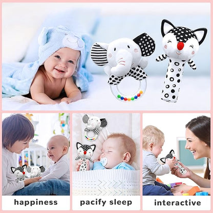 Baby Rattles 0-6 Months Newborn Toys Infant Toys 0-6 Months Rattles for Babies 0-6 Months Baby Toys 0-6 Months, Black and White High Contrast Baby Toys for Newborn 0 3 6 9 12 Months Girls Boys