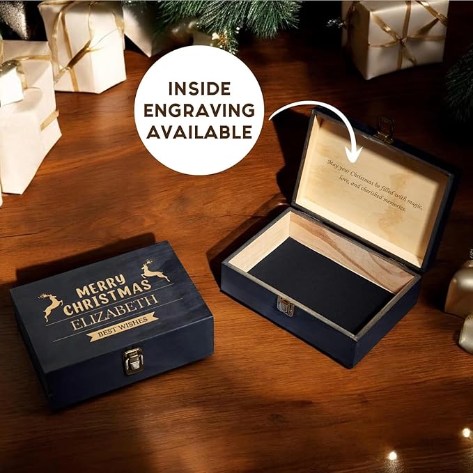 Personalized Christmas Eve Box Custom Engraved Wooden Memory Box Party Favor Xmas Traditional Santa Gift Box for Kids Family Friends - Rustic Memento Keepsake Box Perfect Holiday Gifts for Him Her