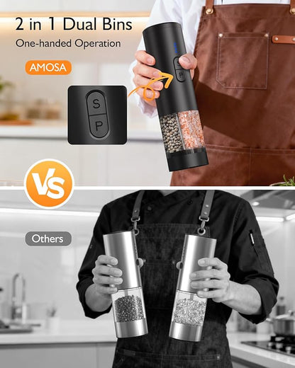 Electric Salt and Pepper Grinder Set, 2 in 1 Dual Bins USB Rechargeable