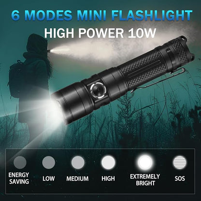 Tactical Flashlight with Holster for Duty Belt, 1300 High Lumen Police Flashlight - 6 Mode Rechargeable LED Flashlight for Camping/Law Enforcement FG10(Black)