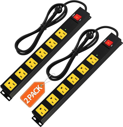 Heavy Duty 6 Outlet Metal Long Power Strip, 2700J Surge Protector
