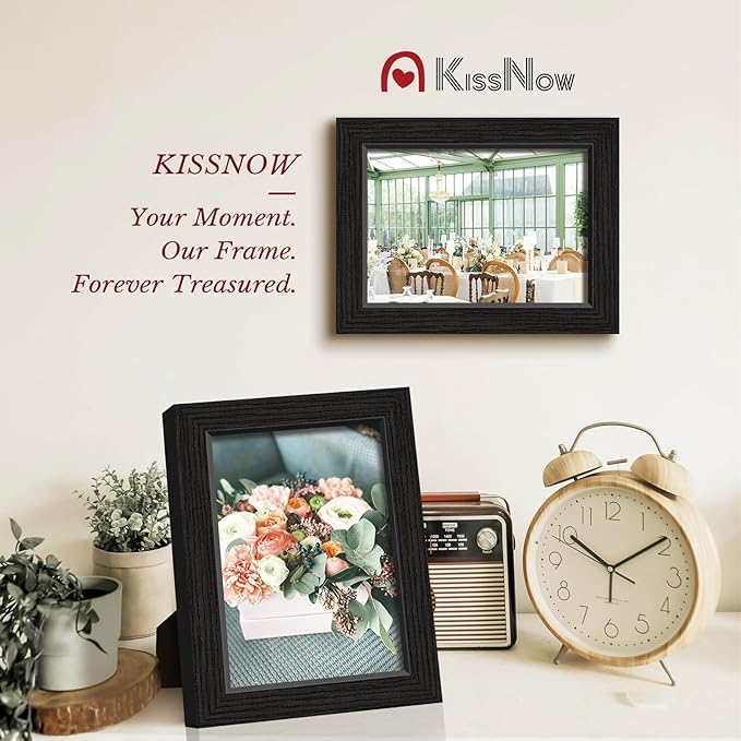 5x7 Picture Frame 2 Pack, Black Solid Wood Gallery Photo Frame, Wall Hanging or Tabletop Display