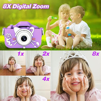 Goopow Kids Camera Toys for 3-8 Year Old Girls Boys,Children Digital Video Camcorder Camera with Cartoon Soft Cover, Best Chritmas Birthday Festival Gift for Kids - 32G SD Card Included
