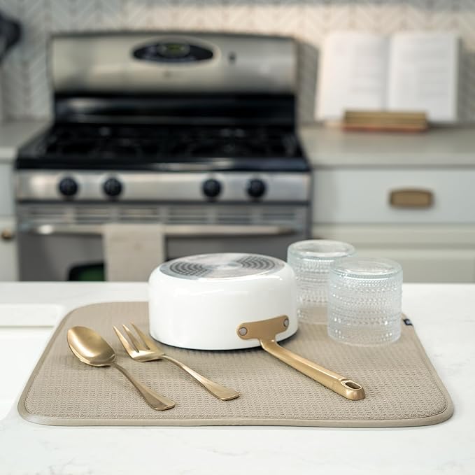 S&T INC. Dish Drying Mat 2 Pack, 16” x 18”, Absorbent Microfiber Kitchen